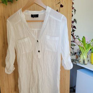 BCX  Womens Roll-tab 3/4-sleeves white sheer shirt